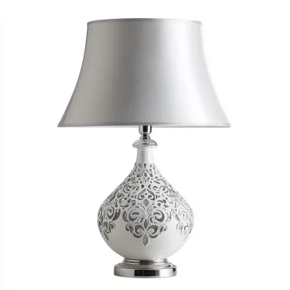 Lampada da tavolo-Ceramica-Metallo-Tessuto-29x29x52 cm-Bianco-Argento-Design elegante-Quietilo