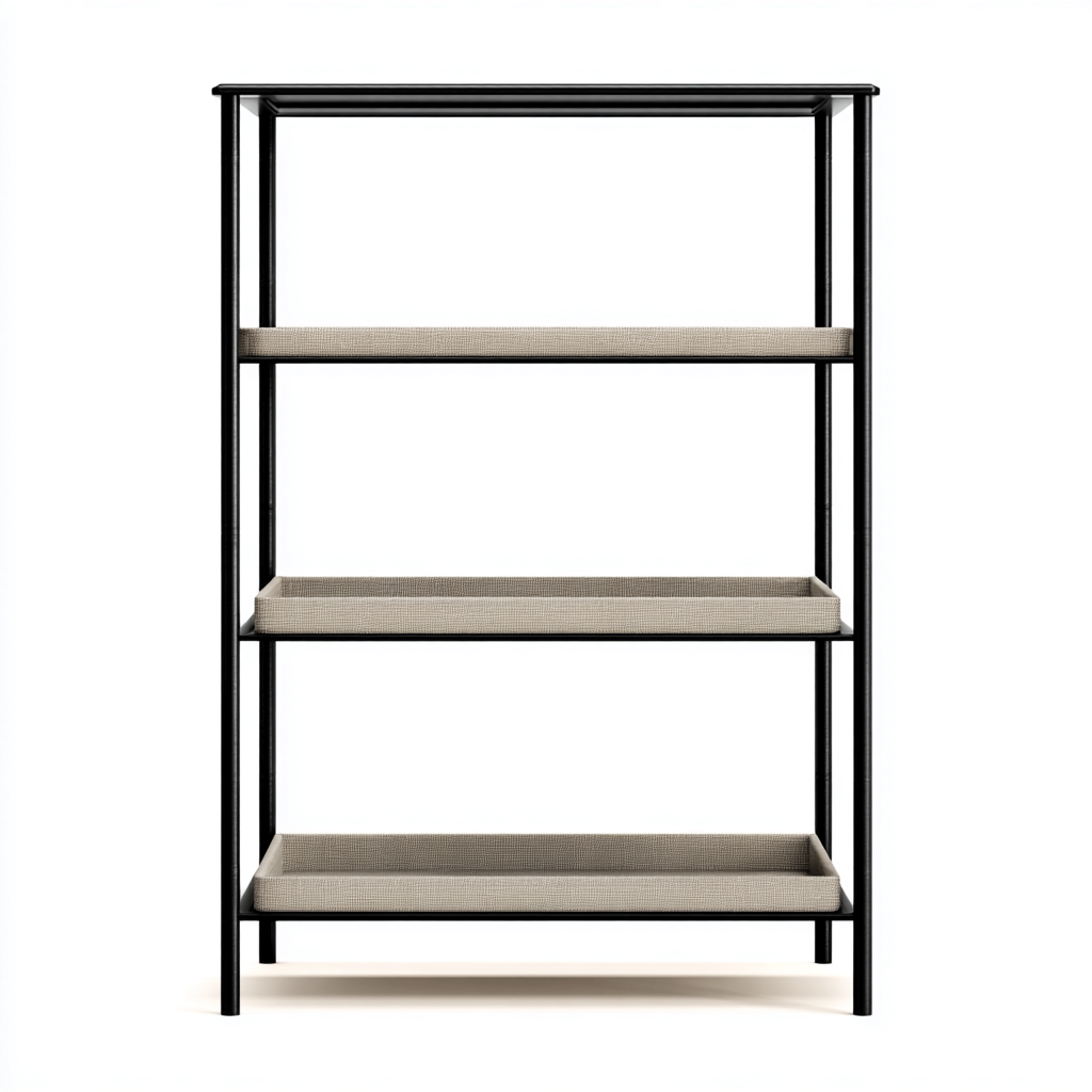 Libreria-metallo-legno composito-80x29x150 cm-beige-nero-moderno-Quietilo