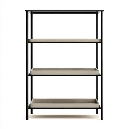 Libreria-metallo-legno composito-80x29x150 cm-beige-nero-moderno-Quietilo
