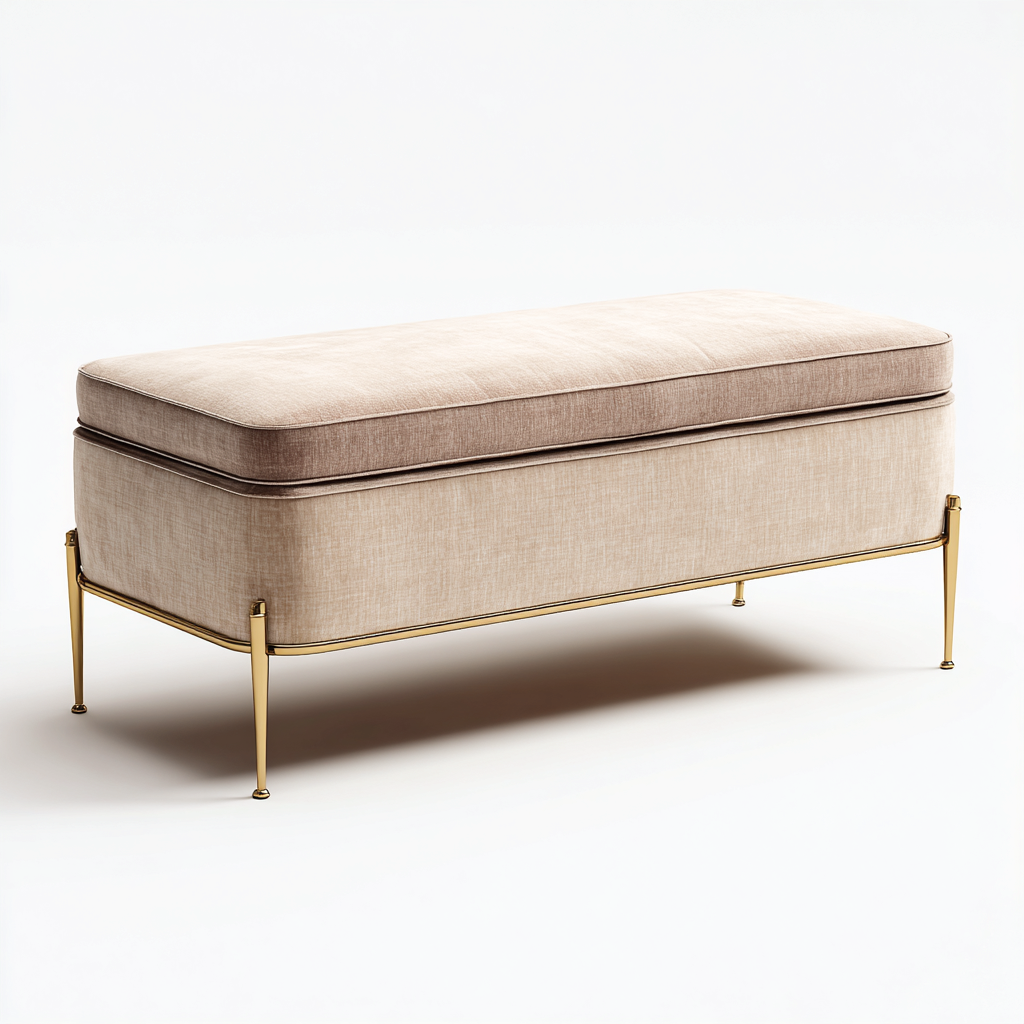 Panca da ingresso-tessuto-metallo-118x42x47 cm-beige-moderno-Quietilo