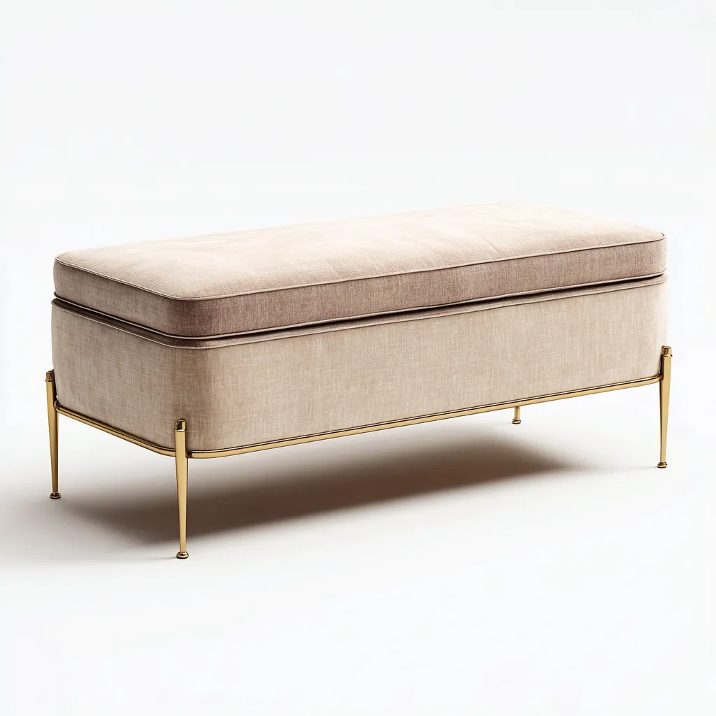 Panca da ingresso-tessuto-metallo-118x42x47 cm-beige-moderno-Quietilo