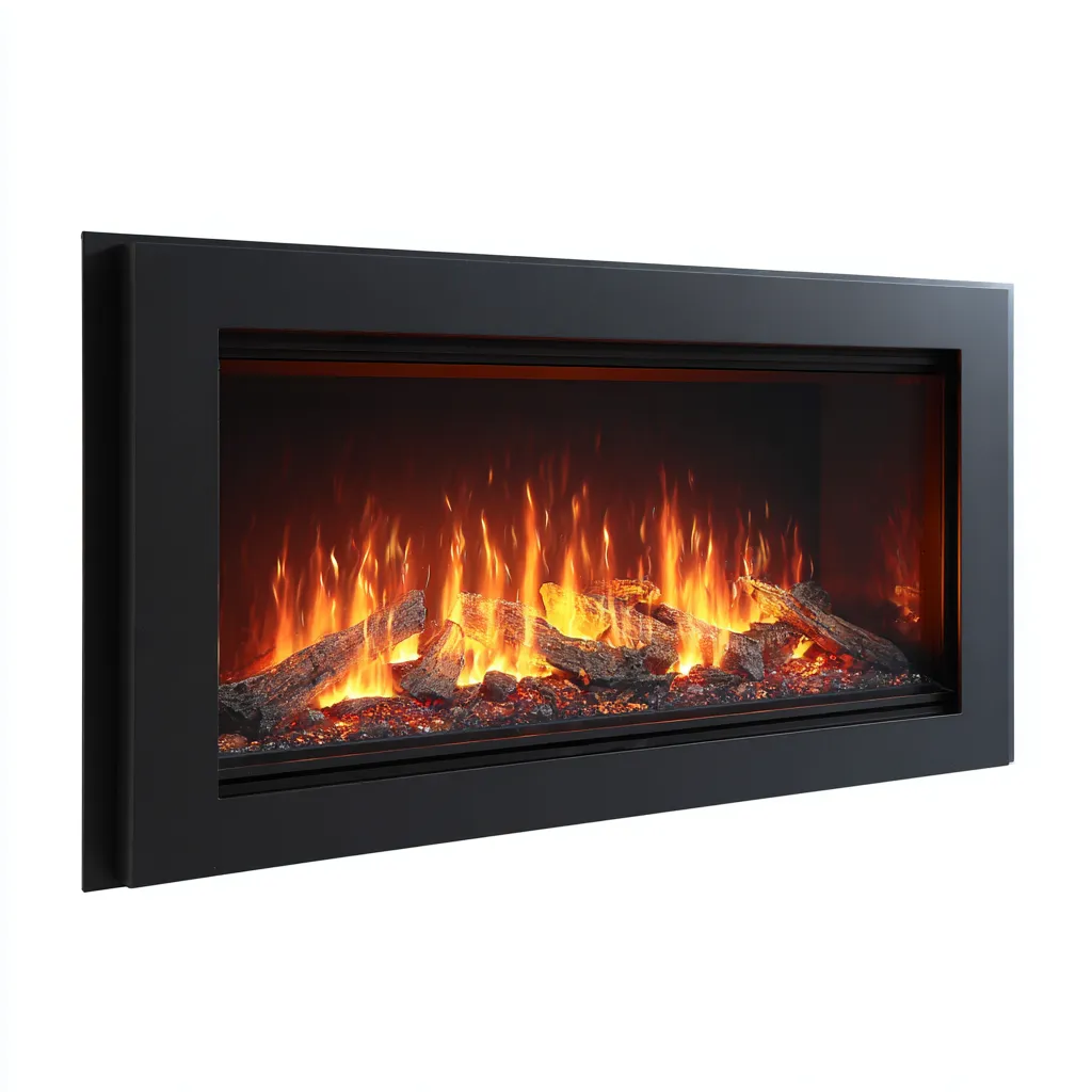 Camino-metallo-vetro-118x14x52 cm-nero-design moderno-Quietilo