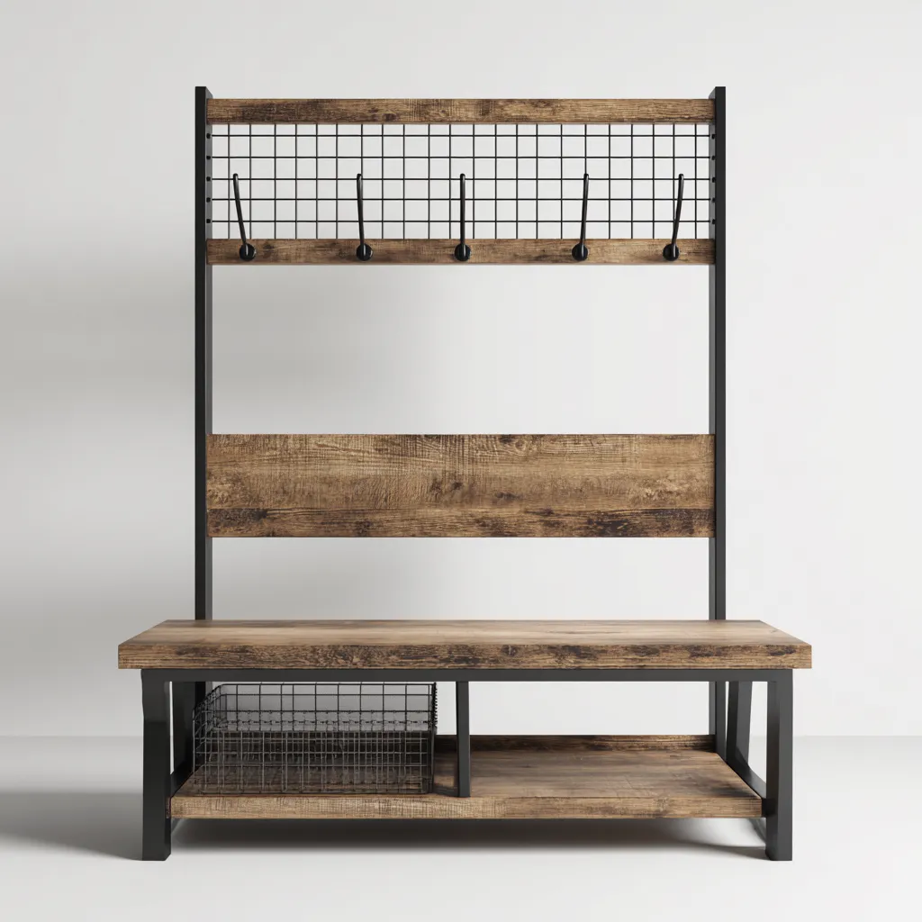 Attaccapanni - Metallo-Legno - 118x42x178 cm - Nero-Legno - Stile industriale-Quietilo