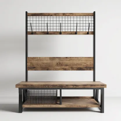 Attaccapanni - Metallo-Legno - 118x42x178 cm - Nero-Legno - Stile industriale-Quietilo