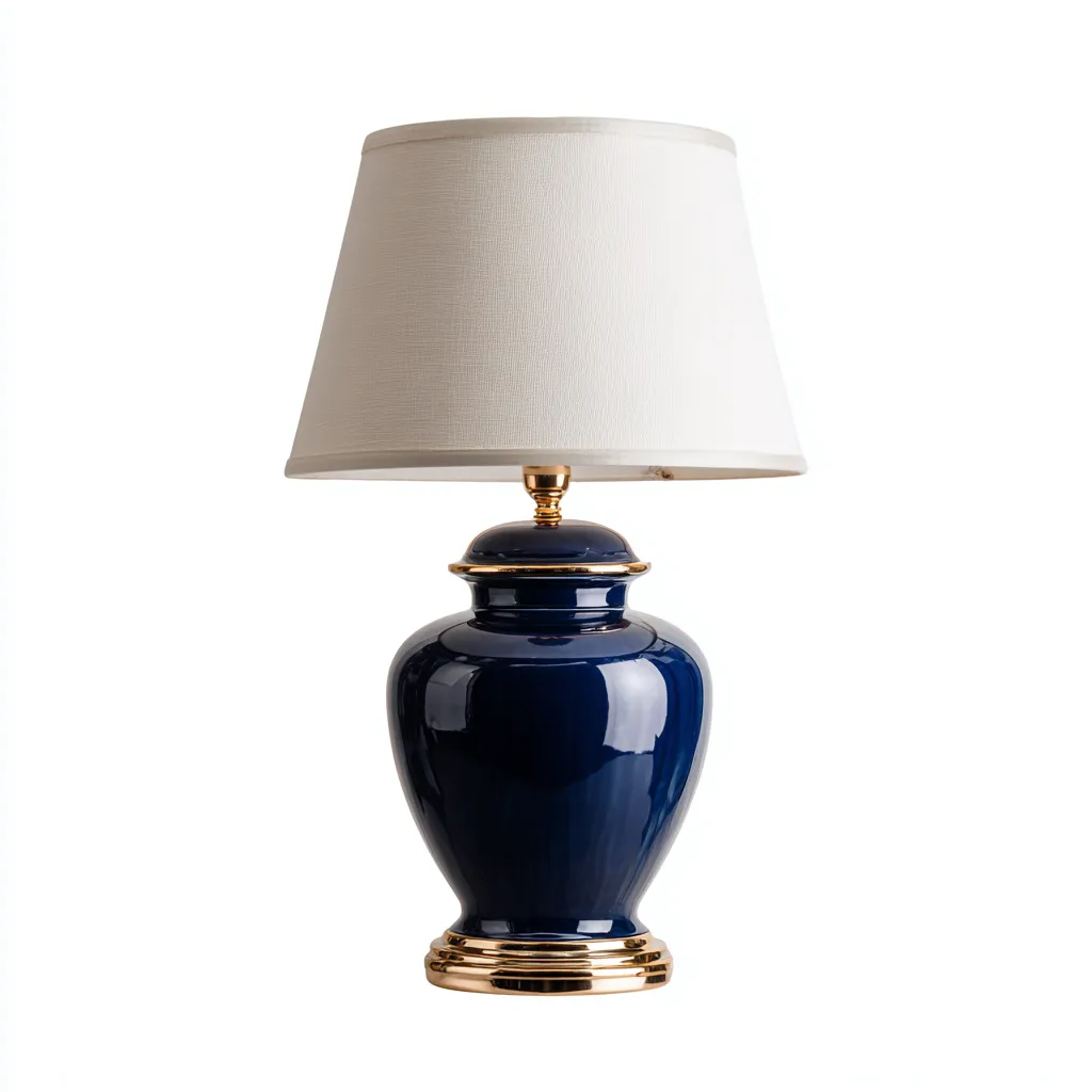 Lampada da tavolo-Ceramica-Metallo-Tessuto-25x25x45 cm-Blu-Oro-Design classico-Quietilo