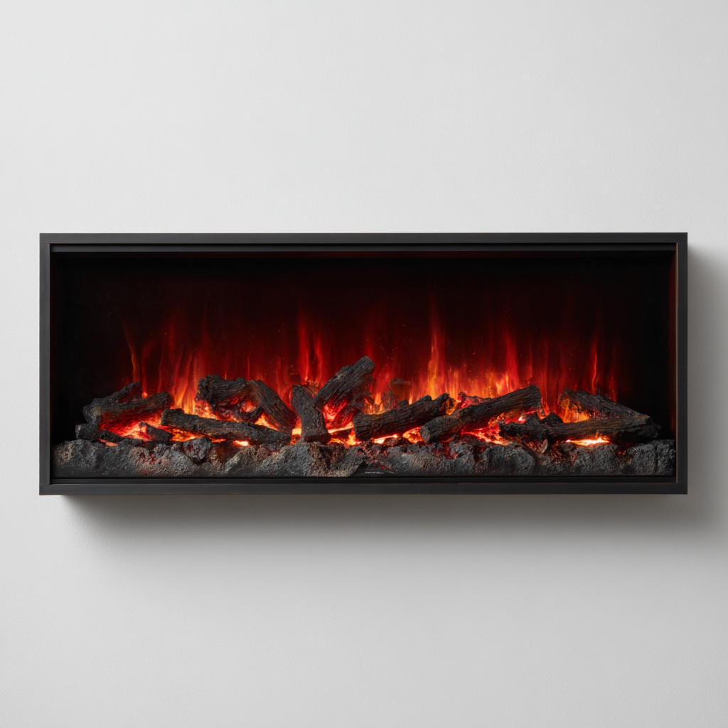 Camino-metallo-vetro-124x16x48 cm-nero-design moderno-Quietilo