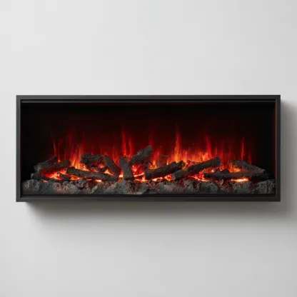 Camino-metallo-vetro-124x16x48 cm-nero-design moderno-Quietilo