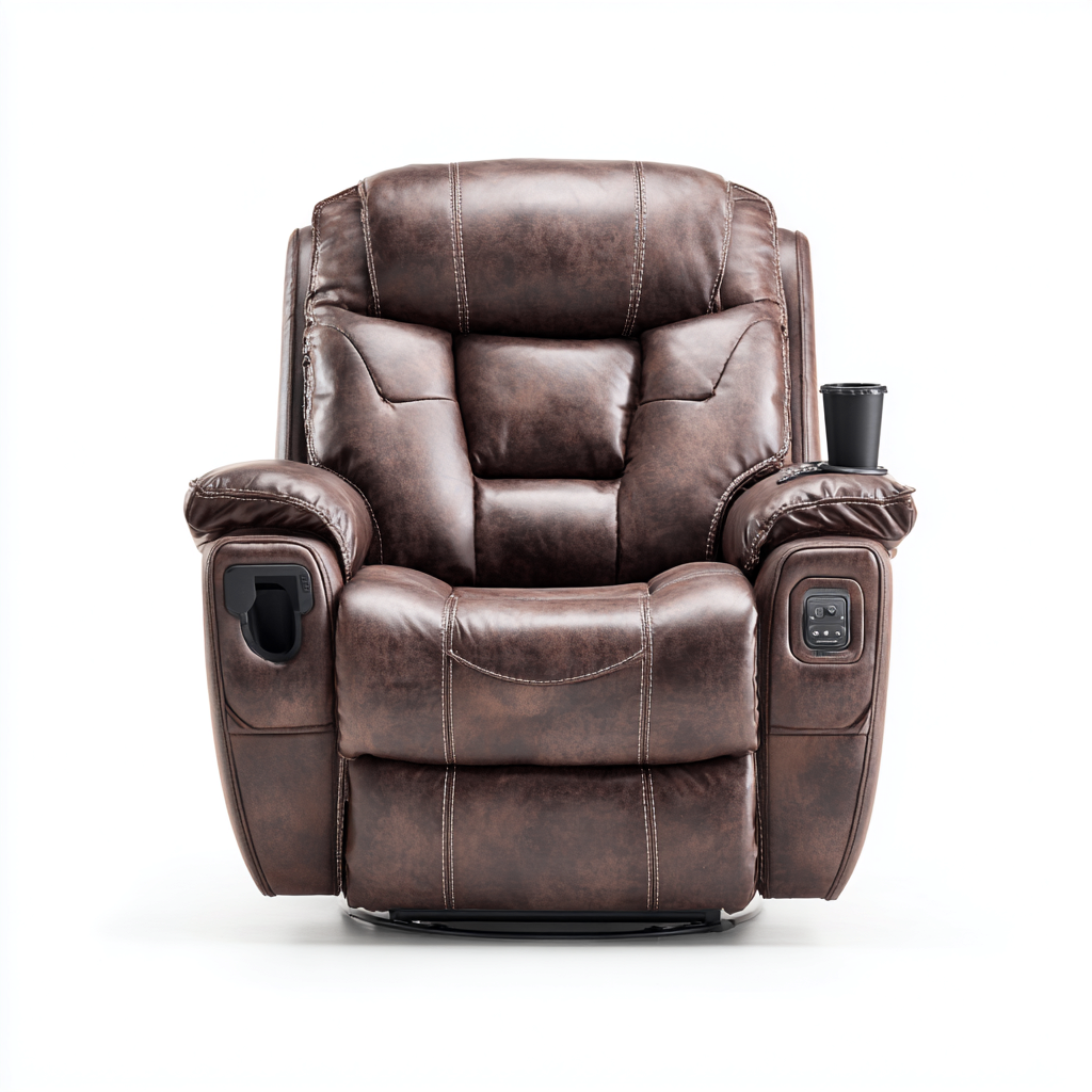 Poltrona reclinabile - Pelle sintetica - 114x108x118 cm - Marrone - Design ergonomico-Quietilo