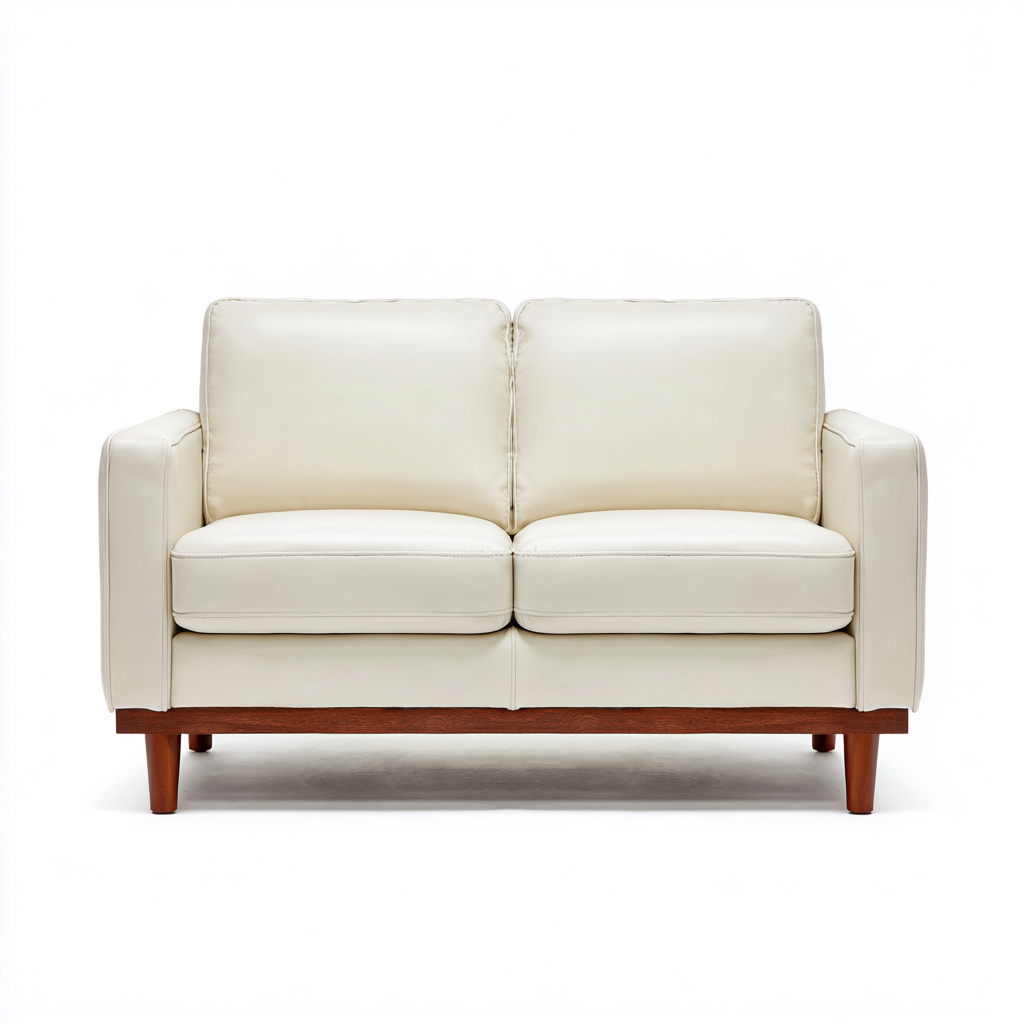 Divano lineare-pelle-162x84x88 cm-bianco crema-design moderno-Quietilo