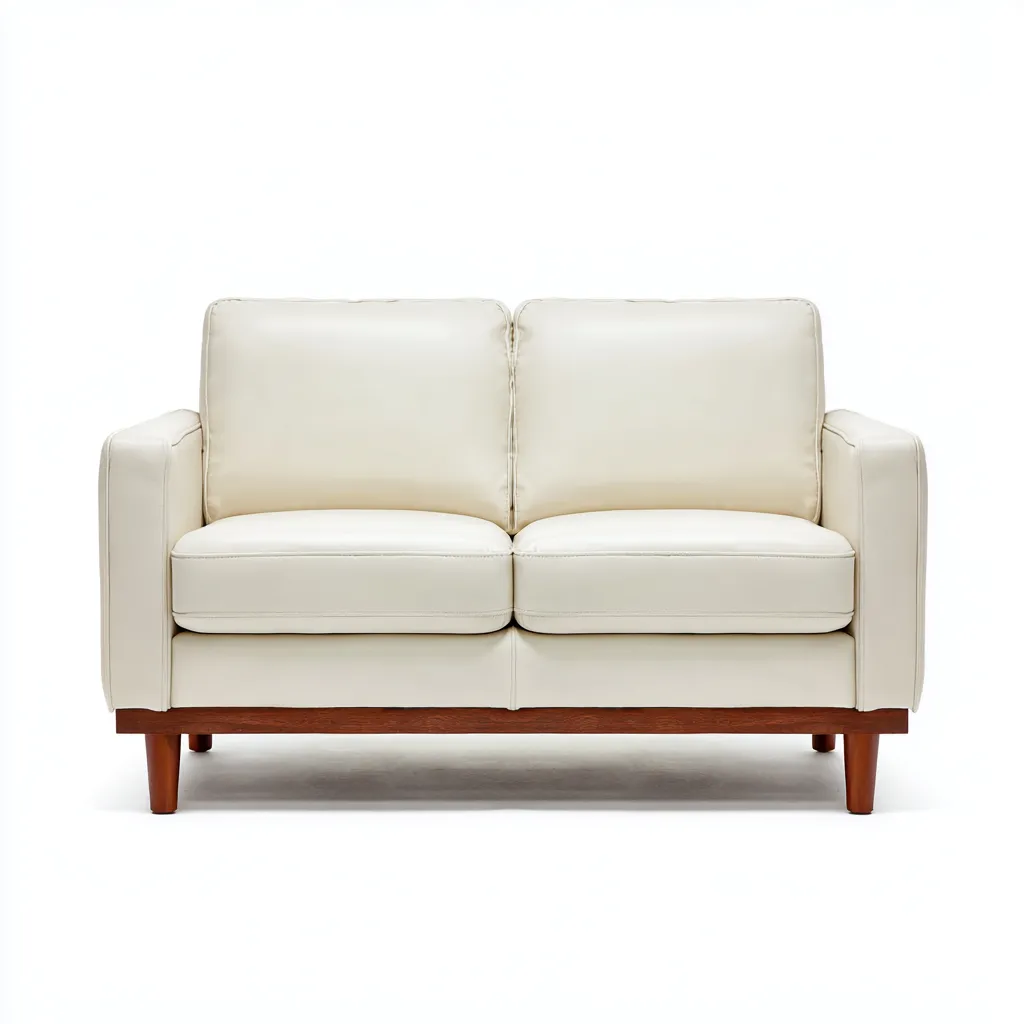 Divano lineare-pelle-162x84x88 cm-bianco crema-design moderno-Quietilo