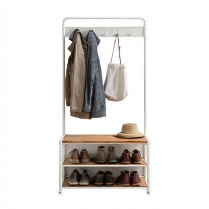 Attaccapanni - Metallo-Legno - 105x40x174 cm - Bianco-Legno - Stile moderno-Quietilo