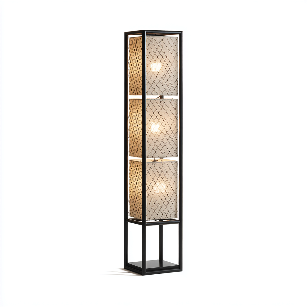 Lampada da terra-Metallo-Tessuto-28x28x150 cm-Beige-Nero-Stile moderno-Quietilo
