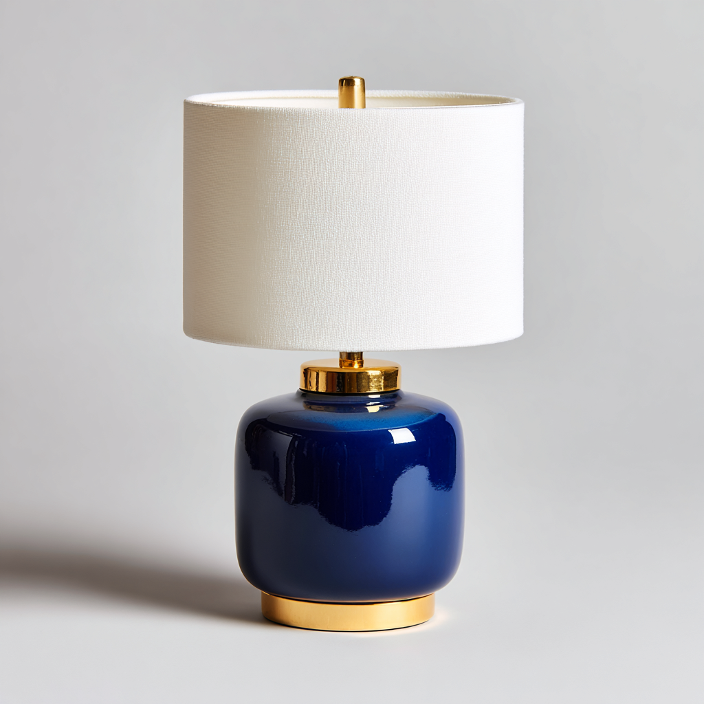 Lampada da tavolo-Ceramica-Metallo-Tessuto-23x23x41 cm-Blu-Oro-Design moderno-Quietilo