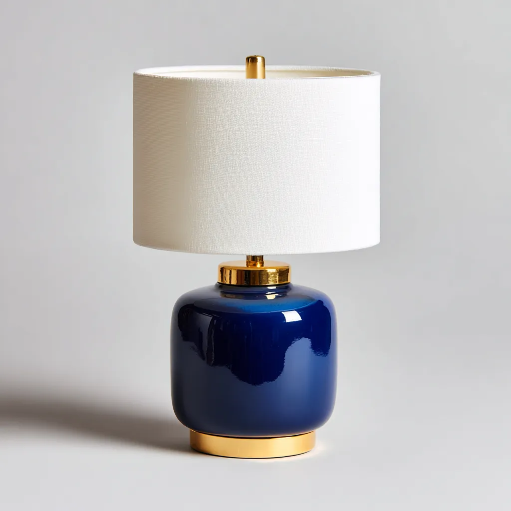 Lampada da tavolo-Ceramica-Metallo-Tessuto-23x23x41 cm-Blu-Oro-Design moderno-Quietilo