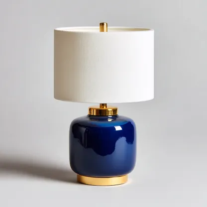 Lampada da tavolo-Ceramica-Metallo-Tessuto-23x23x41 cm-Blu-Oro-Design moderno-Quietilo