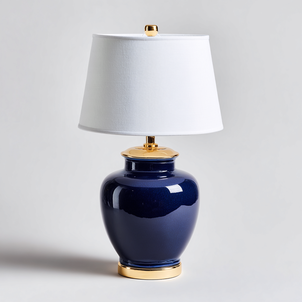 Lampada da tavolo-Ceramica-Metallo-Tessuto-25x25x45 cm-Blu-Oro-Design elegante-Quietilo