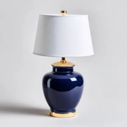 Lampada da tavolo-Ceramica-Metallo-Tessuto-25x25x45 cm-Blu-Oro-Design elegante-Quietilo