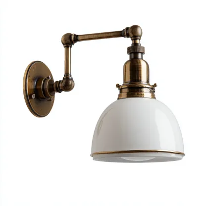 Applique-metallo-vetro-22x15x28 cm-ottone-bianco-stile vintage-Quietilo