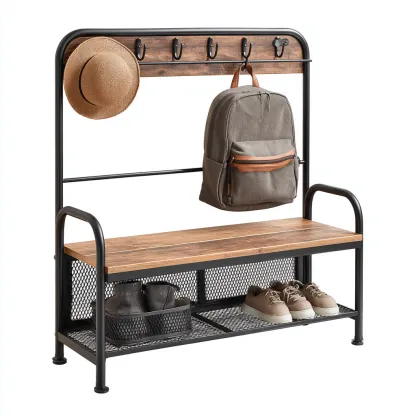 Attaccapanni - Metallo-Legno - 90x35x165 cm - Marrone-Nero - Stile industriale-Quietilo