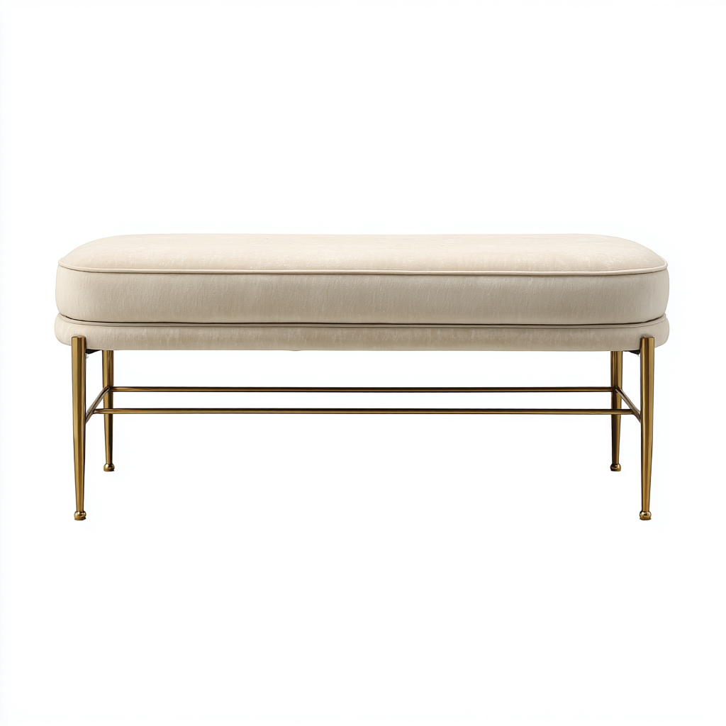 Panca da ingresso-tessuto-metallo-122x42x47 cm-beige-moderno-Quietilo