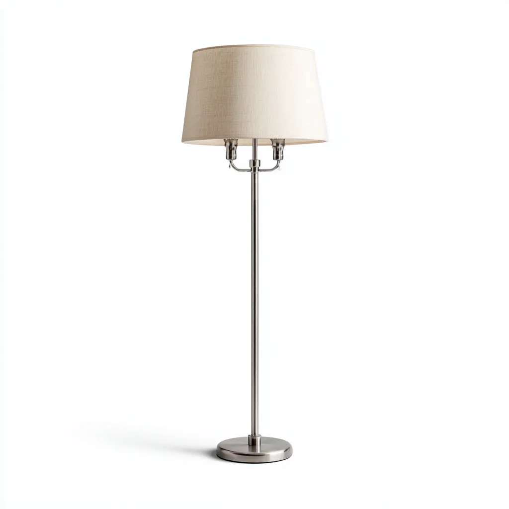 Lampada da terra-Acciaio inox-Tessuto-40x40x165 cm-Bianco-Nichel-Design moderno-Quietilo