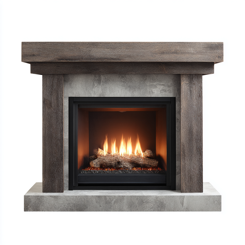 Camino-legno-pietra-138x47x112 cm-marrone-grigio-design moderno-Quietilo