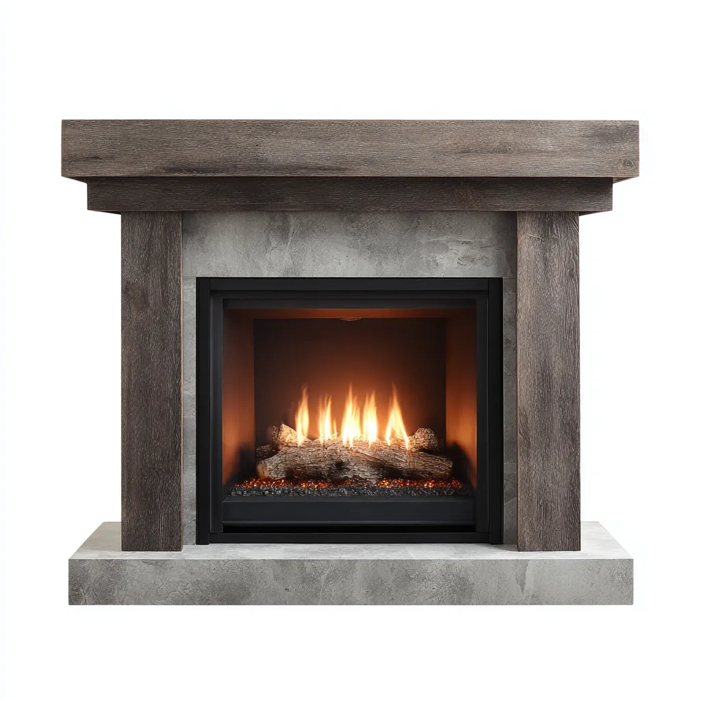 Camino-legno-pietra-138x47x112 cm-marrone-grigio-design moderno-Quietilo