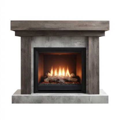 Camino-legno-pietra-138x47x112 cm-marrone-grigio-design moderno-Quietilo