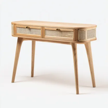 Scrivania-legno-massiccio-rattan-115x40x78 cm-naturale-design moderno-Quietilo