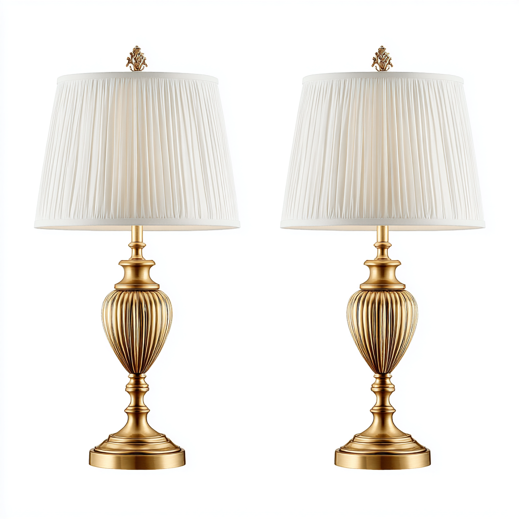 Lampada da tavolo-Metallo-Tessuto-22x22x48 cm-Ottone-Bianco-Stile classico-Quietilo