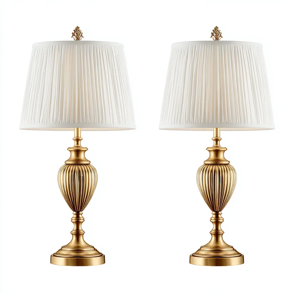 Lampada da tavolo-Metallo-Tessuto-22x22x48 cm-Ottone-Bianco-Stile classico-Quietilo