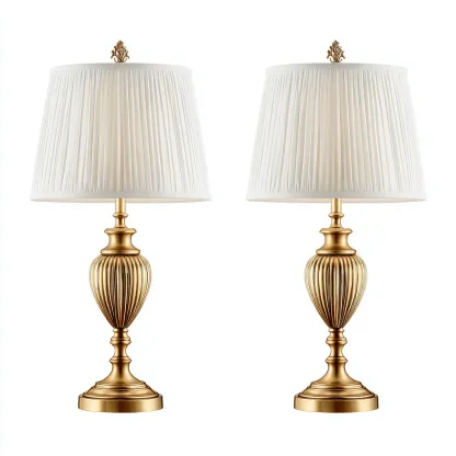 Lampada da tavolo-Metallo-Tessuto-22x22x48 cm-Ottone-Bianco-Stile classico-Quietilo