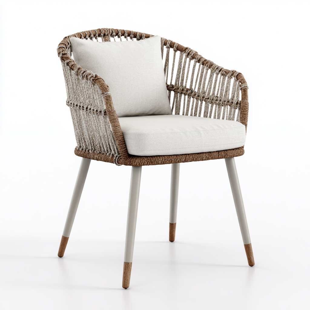 Sedia da giardino-metallo-corda sintetica-tessuto-57x56x83 cm-naturale-bianco-moderno-Quietilo