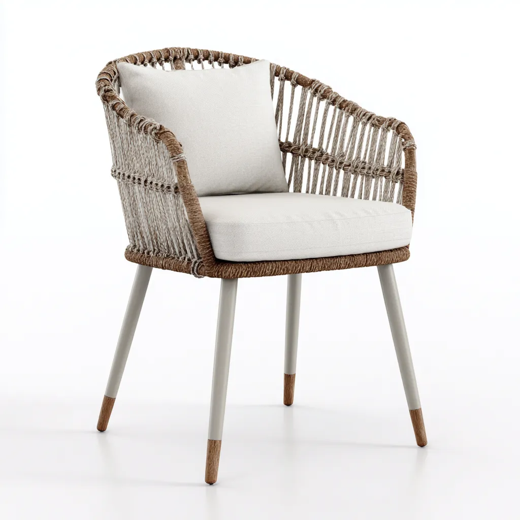 Sedia da giardino-metallo-corda sintetica-tessuto-57x56x83 cm-naturale-bianco-moderno-Quietilo