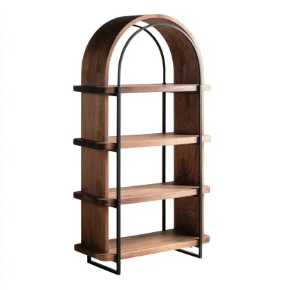 Libreria-legno-massiccio-metallo-88x34x176 cm-marrone-nero-design moderno-Quietilo