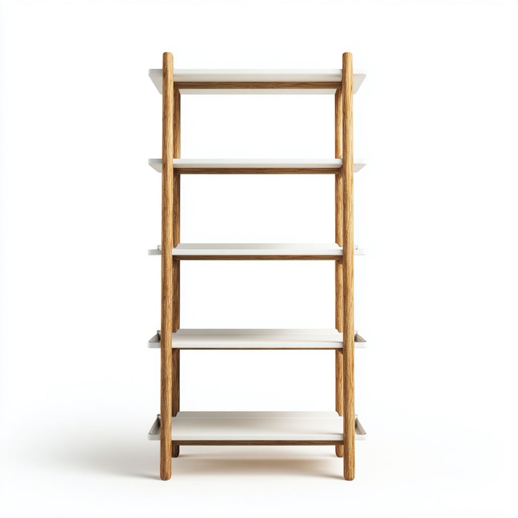 Libreria-legno-massiccio-legno-ingegnerizzato-82x34x168 cm-naturale-bianco-design moderno-Quietilo