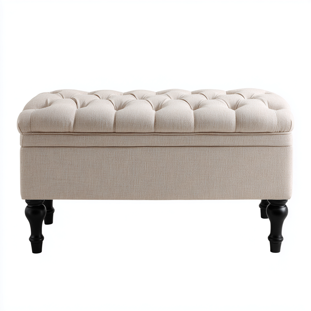 Panca da ingresso-tessuto-legno-96x45x49 cm-beige-design classico-Quietilo