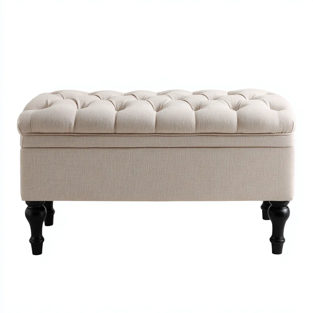 Panca da ingresso-tessuto-legno-96x45x49 cm-beige-design classico-Quietilo