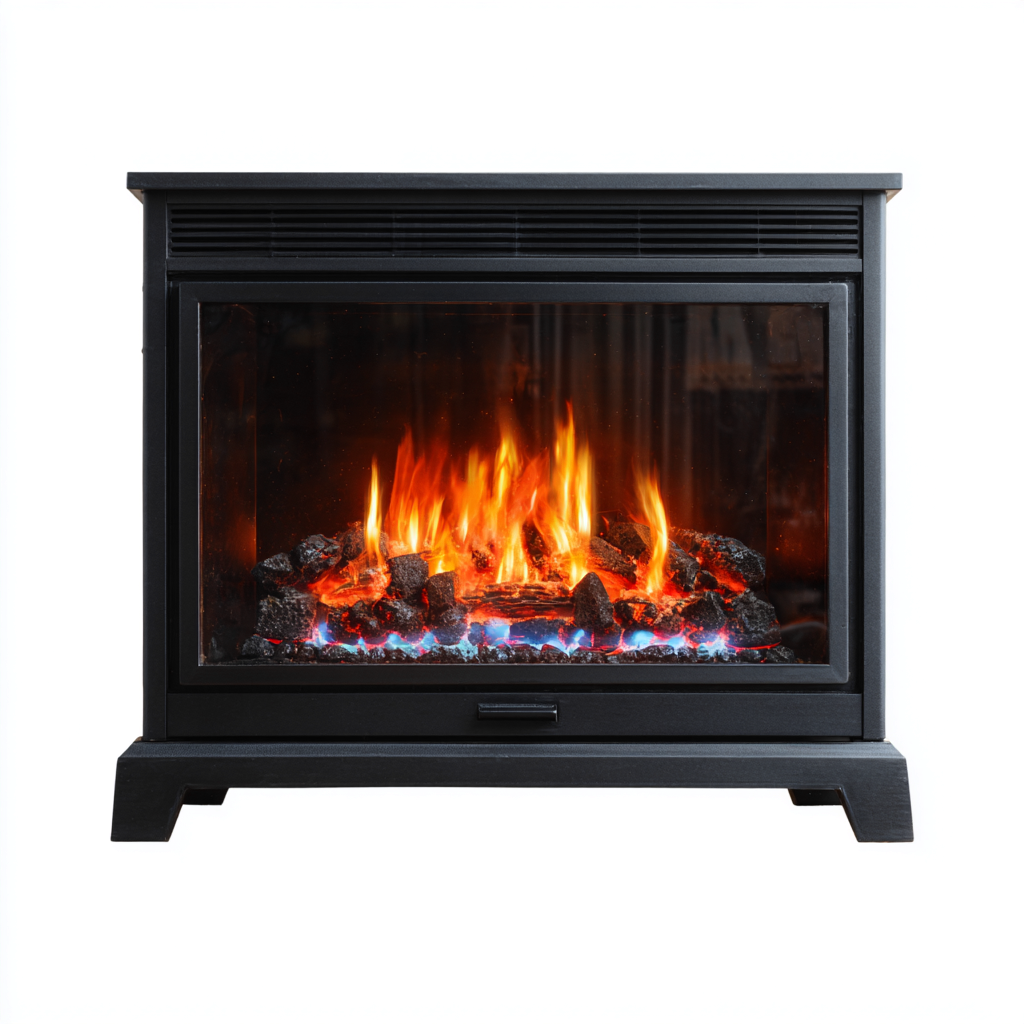 Camino-metallo-vetro-72x30x68 cm-nero-design moderno-Quietilo