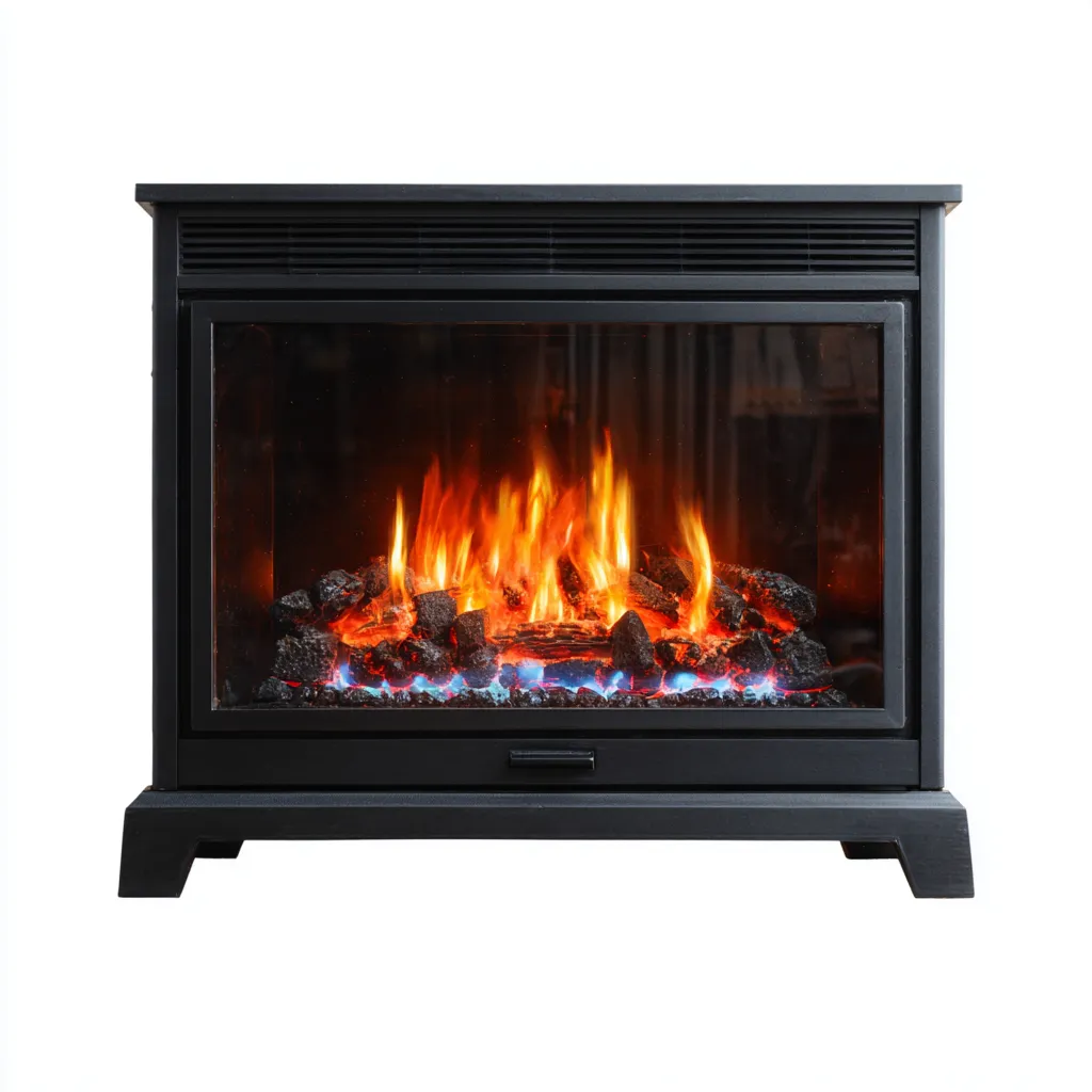 Camino-metallo-vetro-72x30x68 cm-nero-design moderno-Quietilo