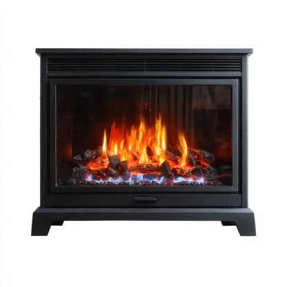 Camino-metallo-vetro-72x30x68 cm-nero-design moderno-Quietilo