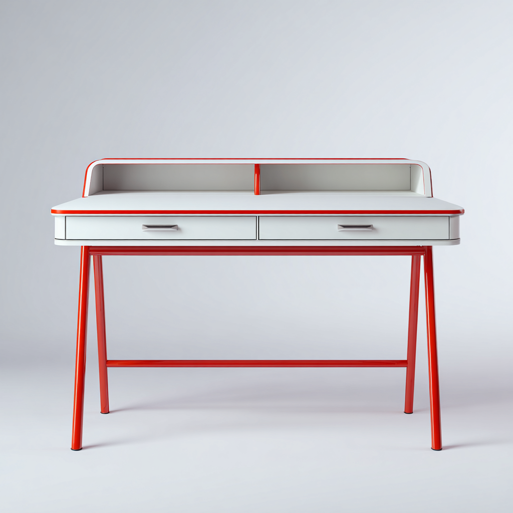 Scrivania-legno-metallo-118x58x92 cm-bianco-rosso-moderno-Quietilo