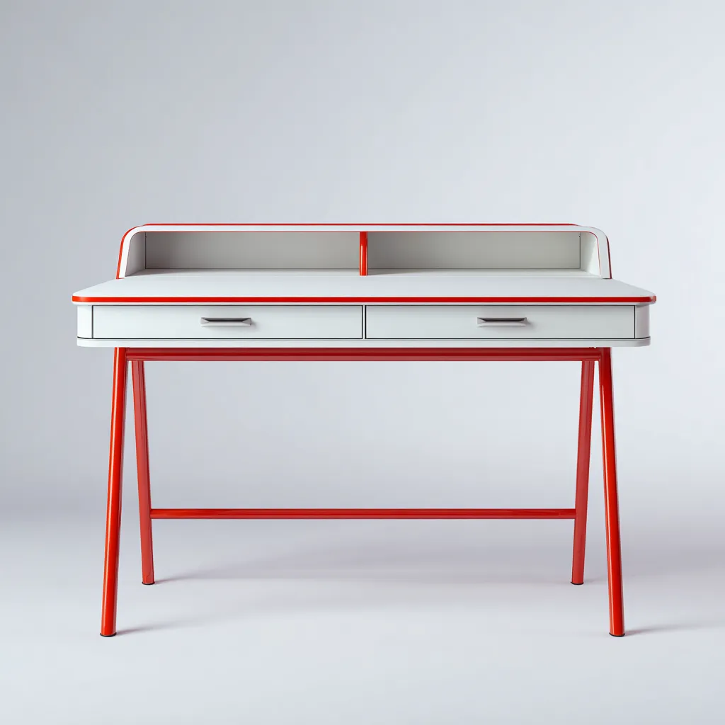 Scrivania-legno-metallo-118x58x92 cm-bianco-rosso-moderno-Quietilo
