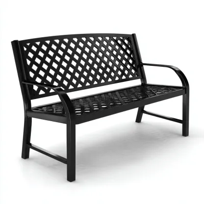 Panca da giardino-metallo-128x57x82 cm-nero-moderno-Quietilo