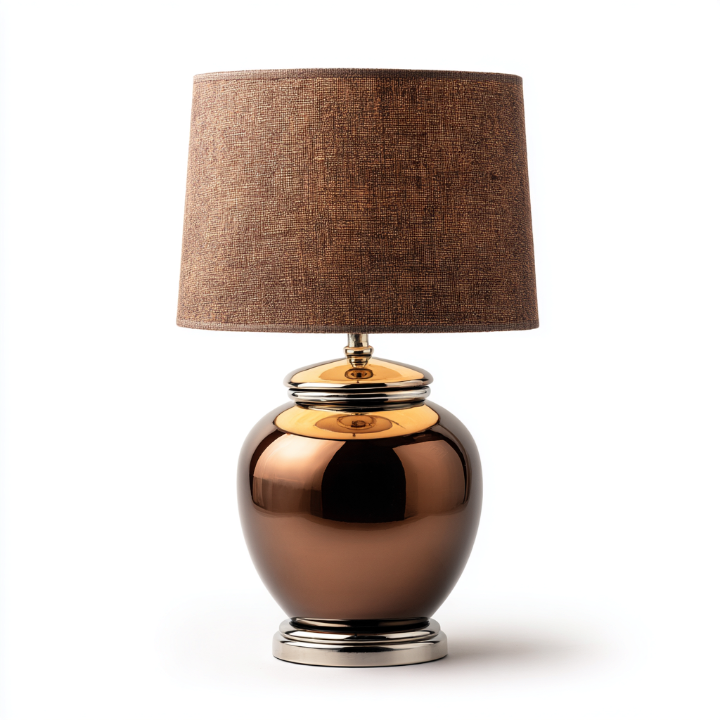 Lampada da tavolo-Vetro-Metallo-Tessuto-28x28x46 cm-Bronzo-Marrone-Design classico-Quietilo