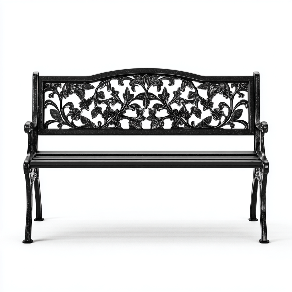 Panca da giardino-metallo-118x56x84 cm-nero-classico-Quietilo