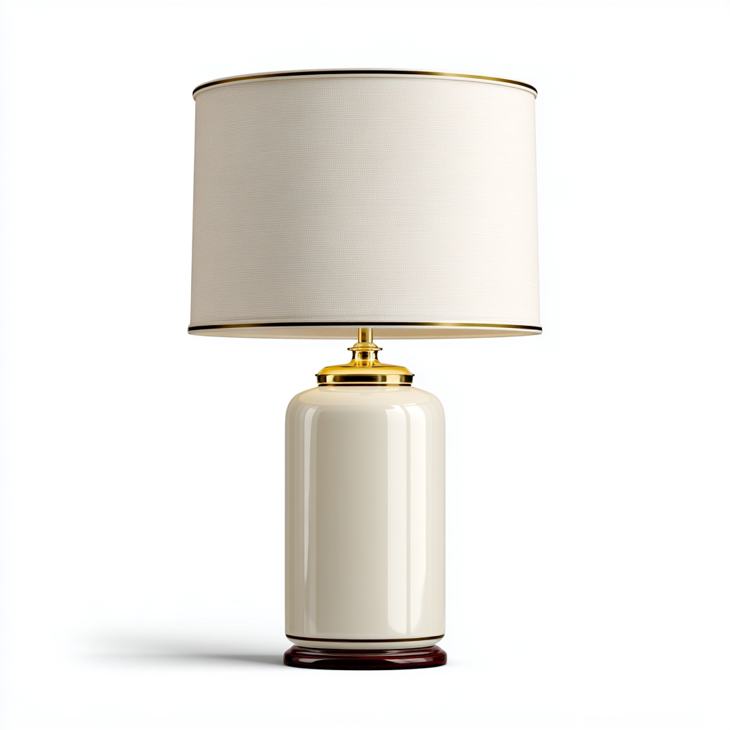 Lampada da tavolo-Ceramica-Metallo-Tessuto-29x29x50 cm-Avorio-Oro-Design classico-Quietilo