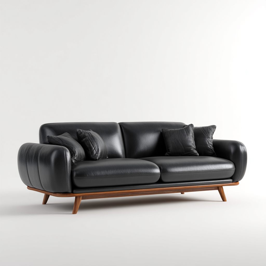 Divano lineare-pelle-208x94x88 cm-nero-design moderno-Quietilo