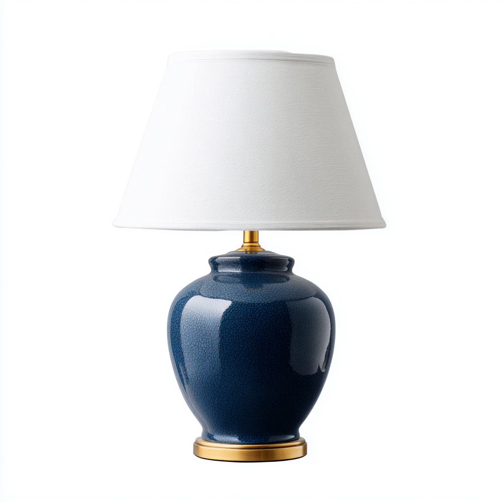 Lampada da tavolo-Ceramica-Metallo-Tessuto-24x24x42 cm-Blu-Oro-Design classico-Quietilo