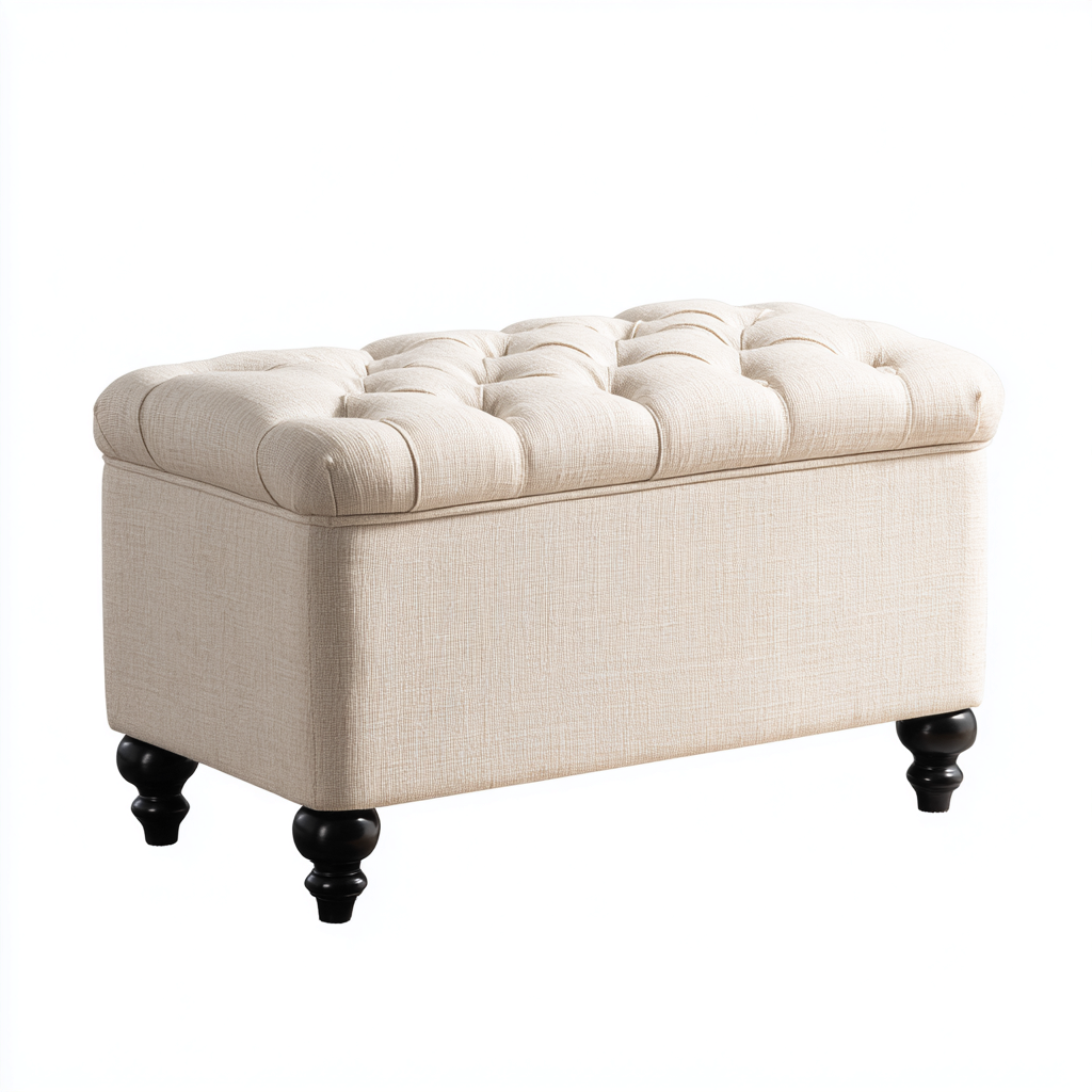 Panca da ingresso-tessuto-legno-89x44x50 cm-beige-design classico-Quietilo